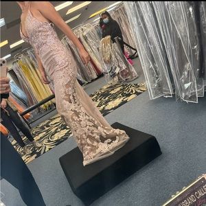 JVN by Jovani - Appliqued Illusion Glitter Sheath Gown